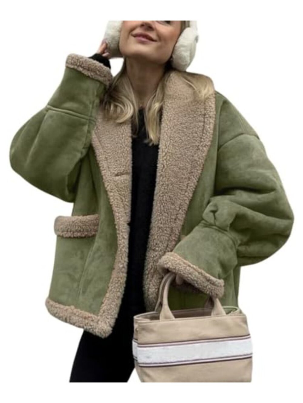 Faux Suede Sherpa Lined Button Down Coat